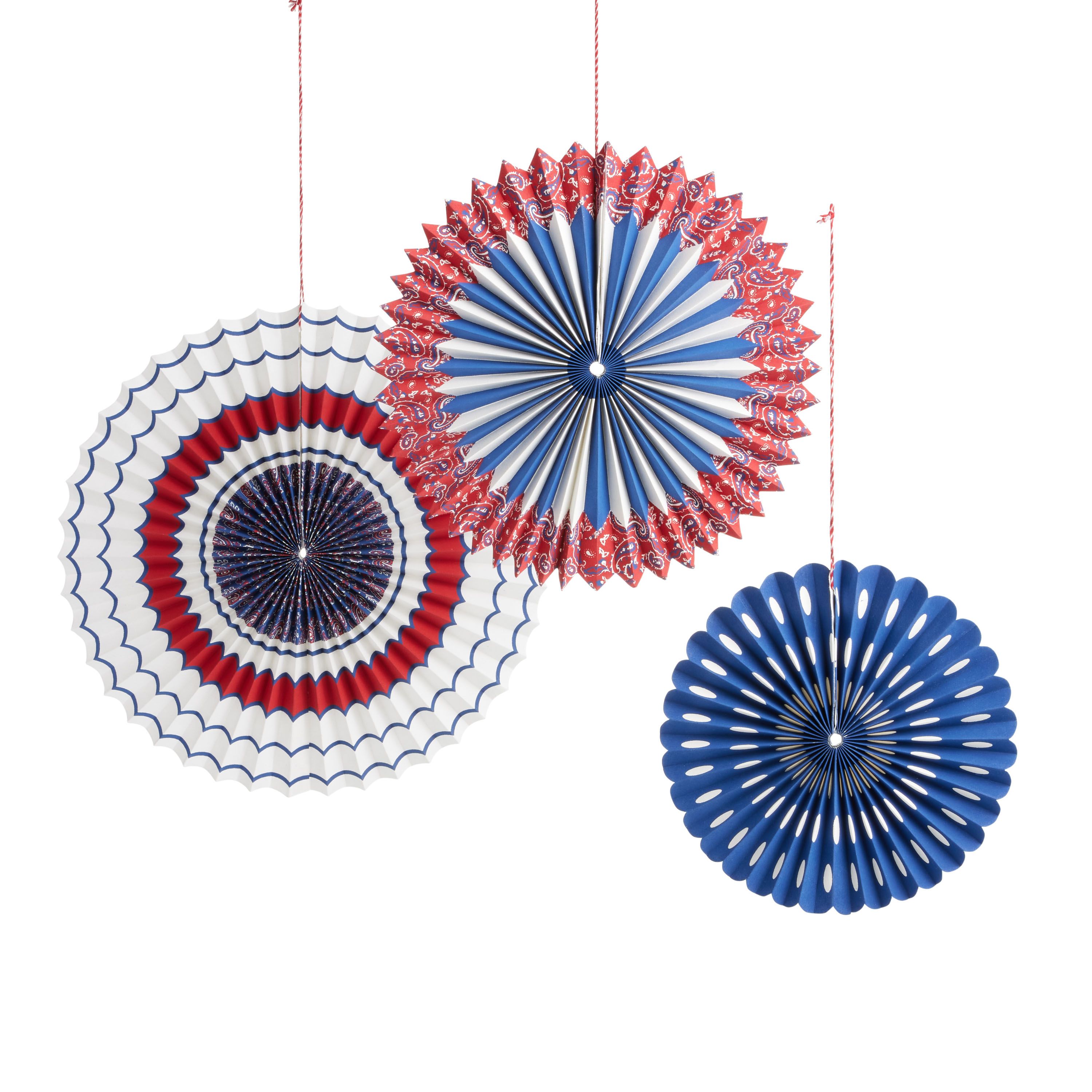 Handmade Red, White and Blue Americana Paper Fans 3 Pack | World Market