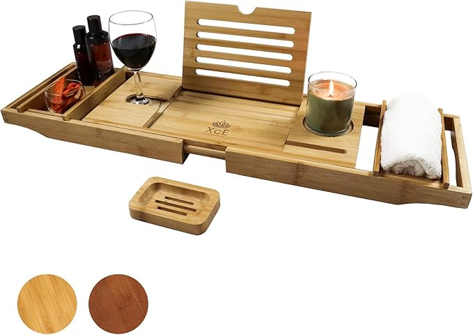 XcE Bathtub Caddy Tray (Natural)- Bamboo Wood Bath Tray and Bath Caddy for a Home Spa Experience | Amazon (US)