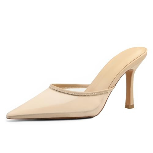 BIUBAKUA Nude Mesh Heels for Women Kitten Low Heel Slingback Pumps Closed Pointed Pointy Toe Small Short Heel Mules Stiletto Slip on Wedding Elegant Dressy Sexy Comfortable Backless Heeled Shoes | Amazon (US)