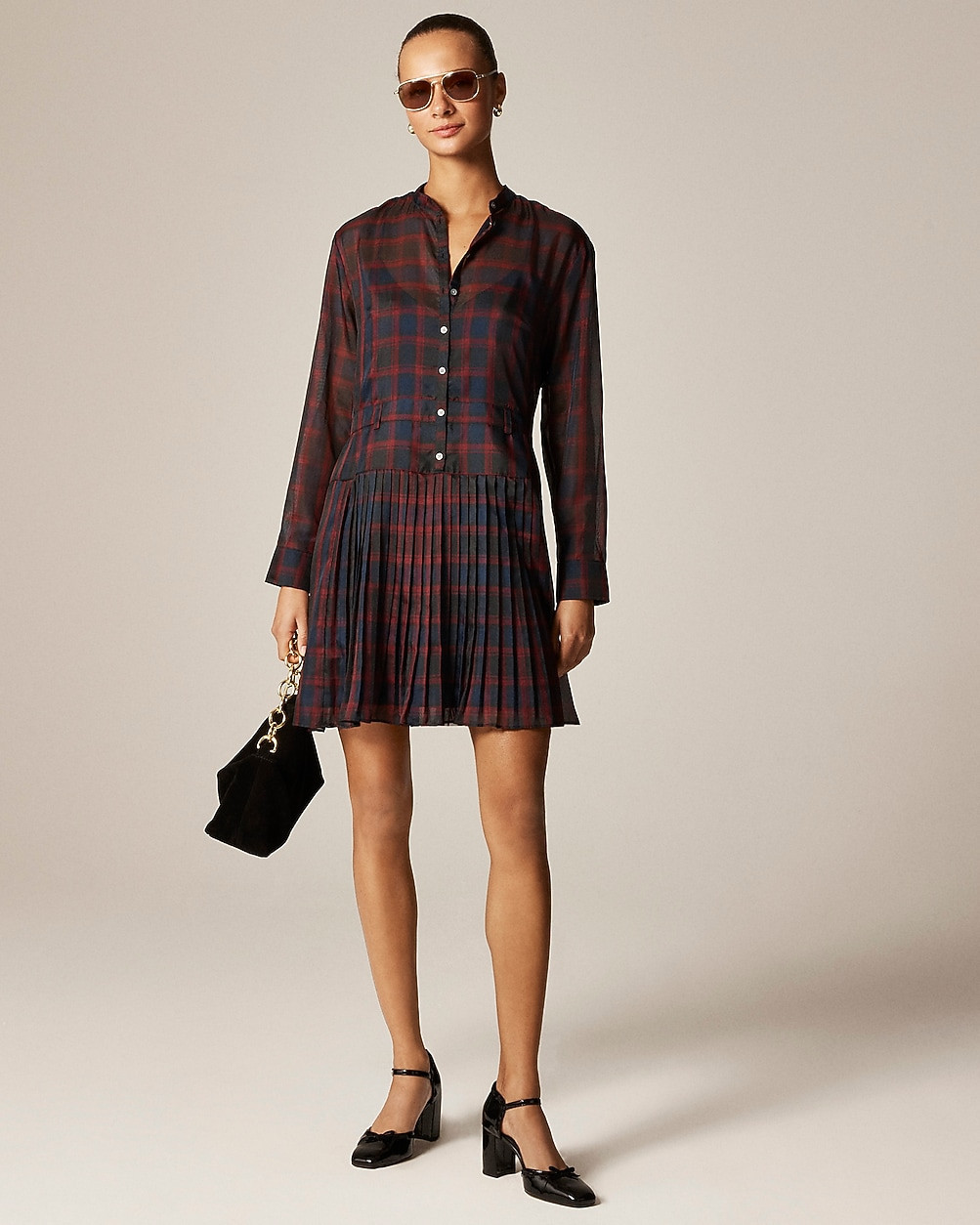 Pleated shirt-dress in Stewart tartan print | J. Crew US