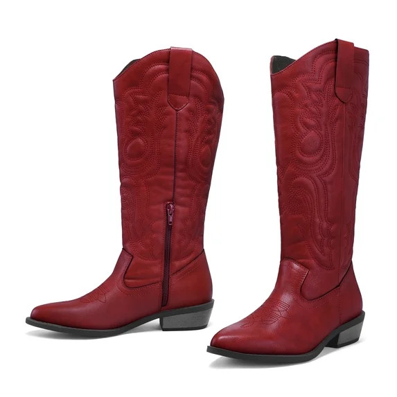 Pennysue Cowboy Boots For Women Red Knee High Western Cowgirl Boots Snip Toe Side Zipper Chunky H... | Walmart (US)