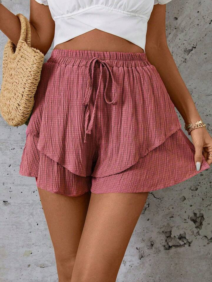 SHEIN LUNE Vacation Leisure Solid Texture Double Layer Shorts | SHEIN USA | SHEIN