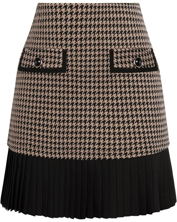 Kate Kasin Women's Plaid Mini Skirt, High Waist Pleated A-Line Skirts | Amazon (US)