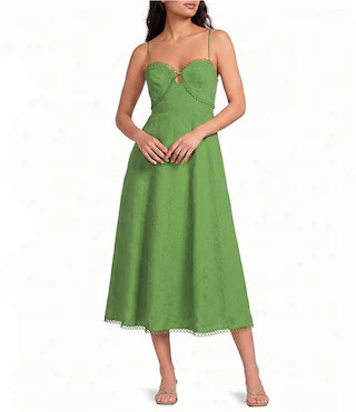 ASTR the Label Christie Embroidered Sweetheart Neck Sleeveless Linen Midi Dress | Dillard's | Dillard's