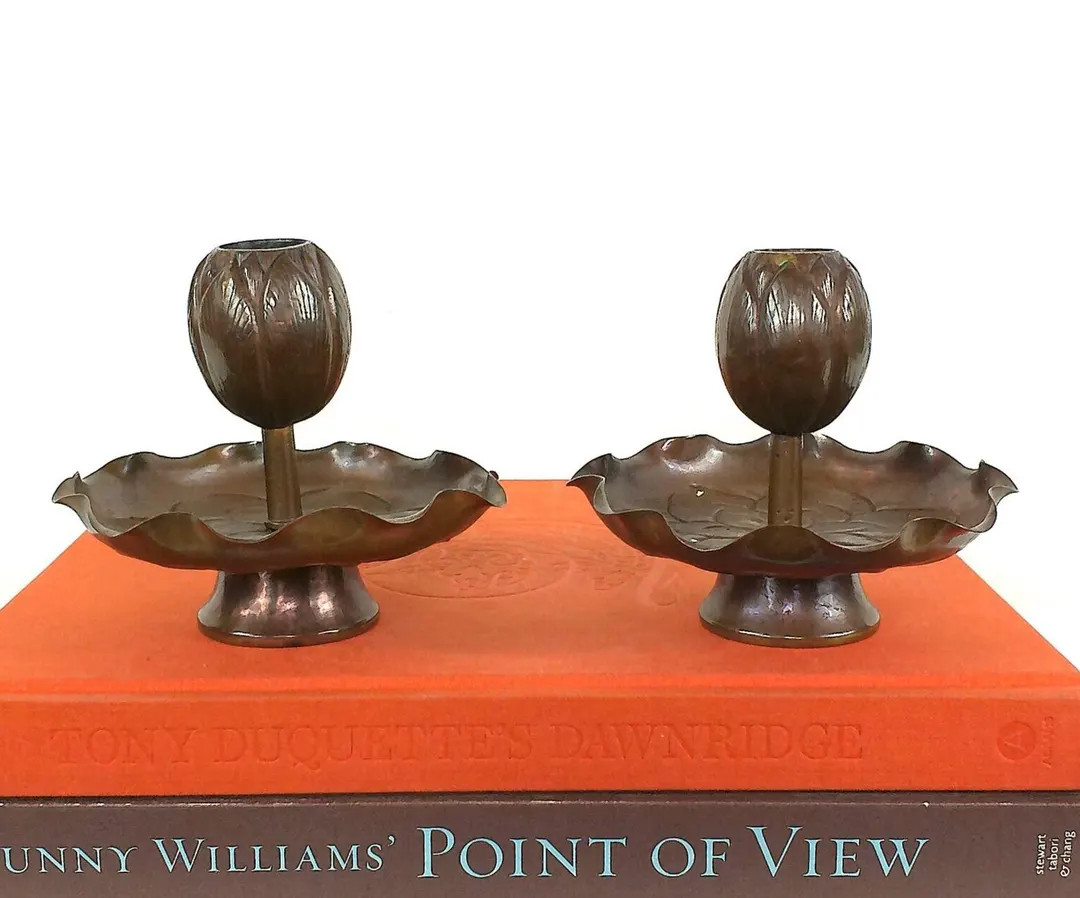 Antique Chinoiserie Copper Lotus Flower Candlestick Holders - 4", Grand Millennial, Chinese Expor... | Etsy (Global)