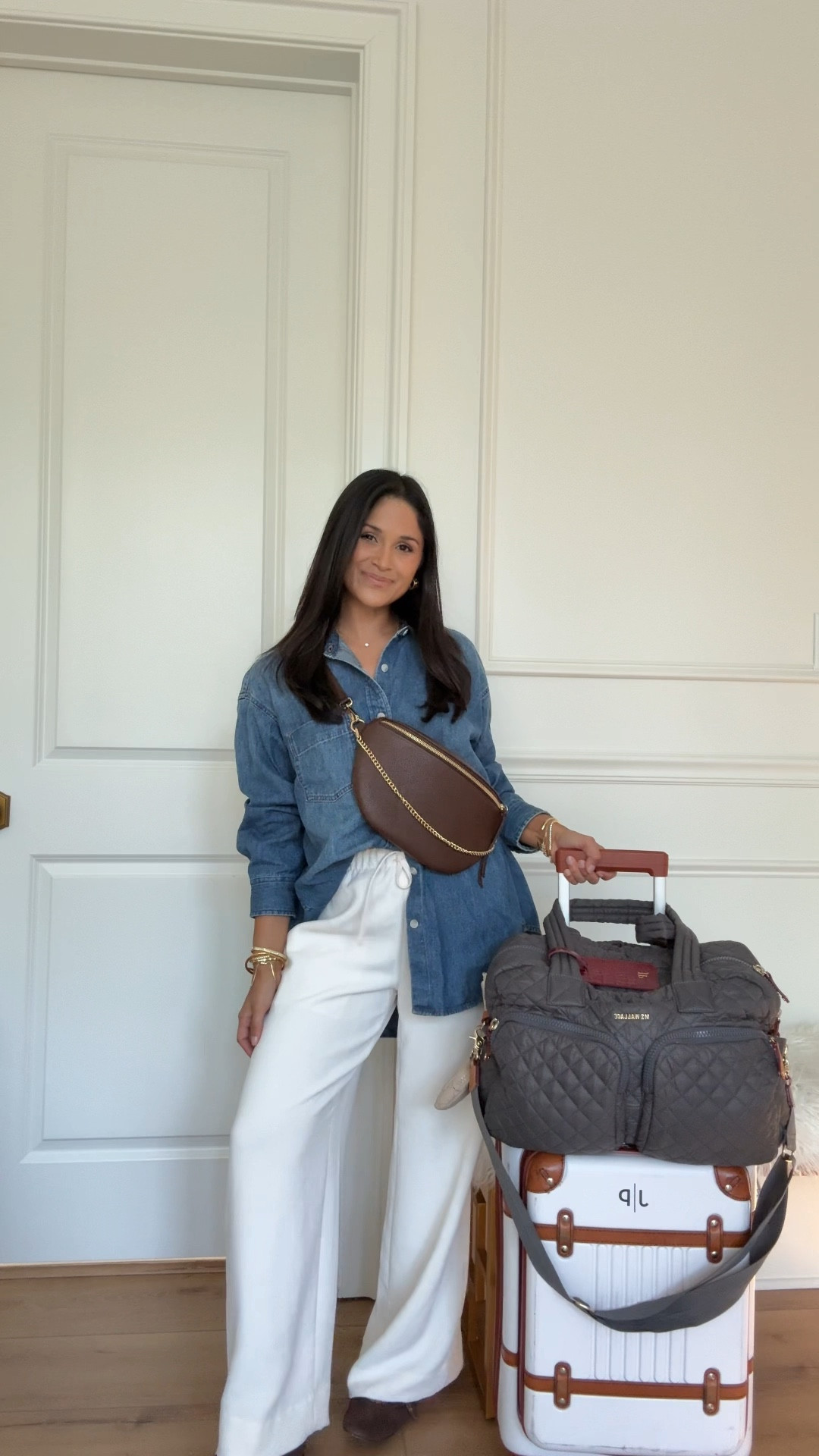 Obsessed with these crepette pants from @aritzia that don’t wrinkle! I now have them in 3 colors! Wearing sz small here and got them hemmed to wear with flats. 
Wearing sz XS in the denim shirt. 

Also, take 20% OFF my Beck sling bag with code: HAUTE20


#LTKItBag #LTKStyleTip #LTKPetite