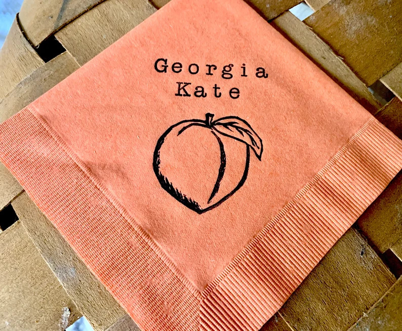 Personalized Peach Baby Shower Custom 3 Ply Paper Beverage Cocktail Napkins With Baby Name Birthd... | Etsy (US)