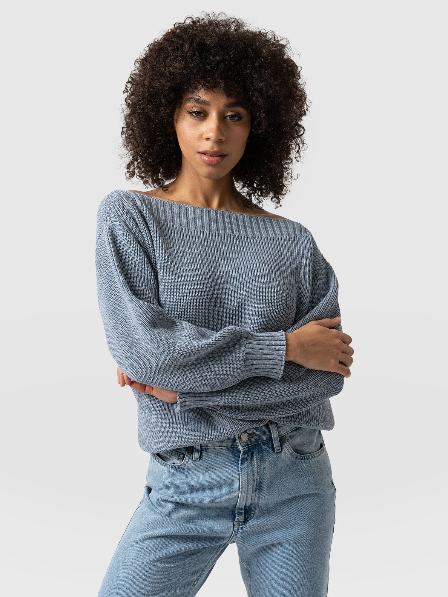 Henley Knit Sweater - Pale Blue | Saint + Sofia (Global)