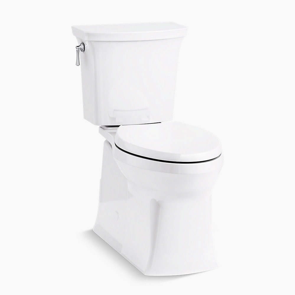 Two-piece elongated toilet with skirted trapway, 1.28 gpf | Kohler