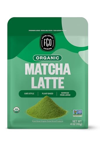 FGO Organic Matcha Latte Powder, 16 Ounce Bulk Resealable Bag, Japanese Matcha with Organic Cane Sugar, Lightly Sweetened, Packaging May Vary (Pack of 1) | Amazon (US)