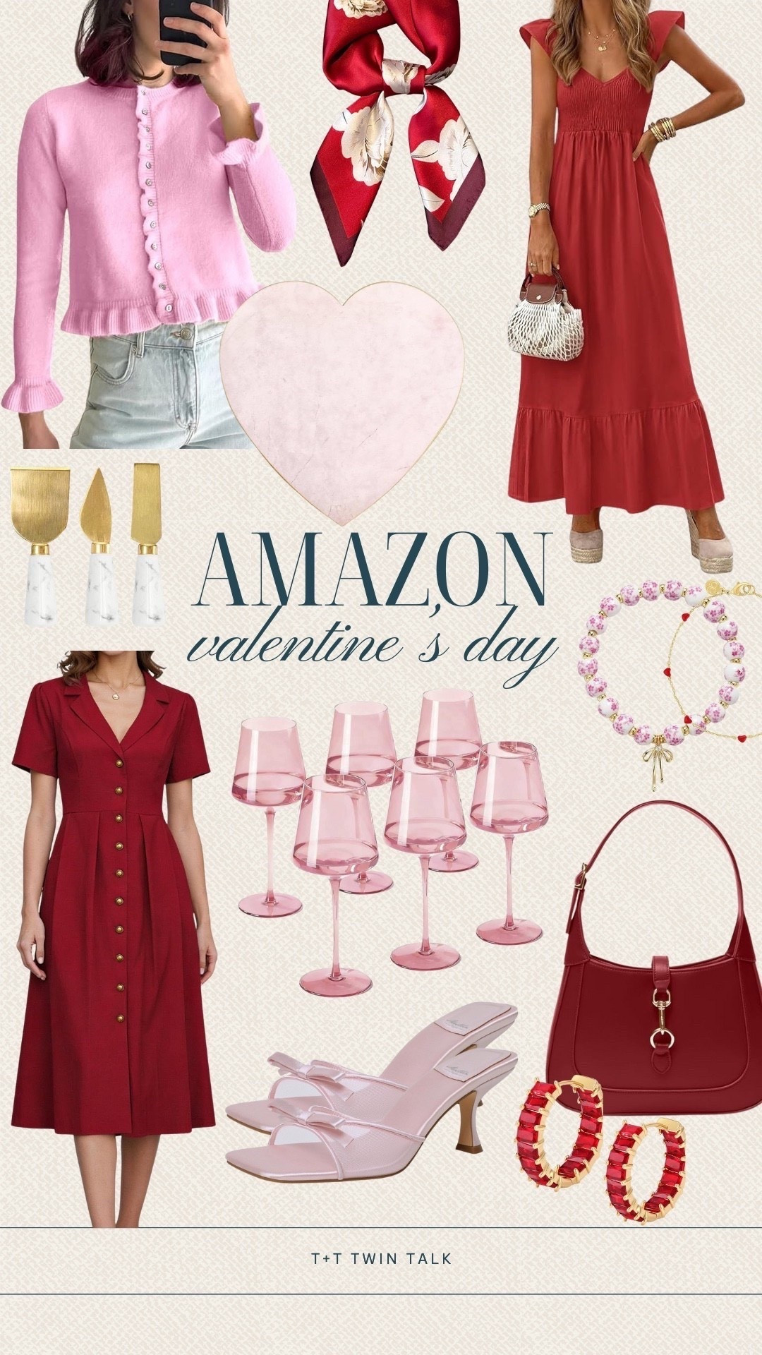 We are loving all the pink and red items as we approach Valentine’s Day! The red dress with pink bow heels would be a great dinner date look for the occasion. We also love an at home Valentine’s Day with items like the marble heart shaped charcuterie board, marble knives, and pink wine 

#LTKOver40 #LTKMidsize #LTKValentine