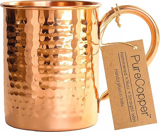 100% Copper Mug for Moscow Mule - 16oz Hammered Pure Copper Thick Straight Wall | Amazon (US)