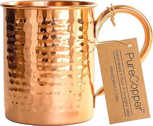 100% Copper Mug for Moscow Mule - 16oz Hammered Pure Copper Thick Straight Wall | Amazon (US)