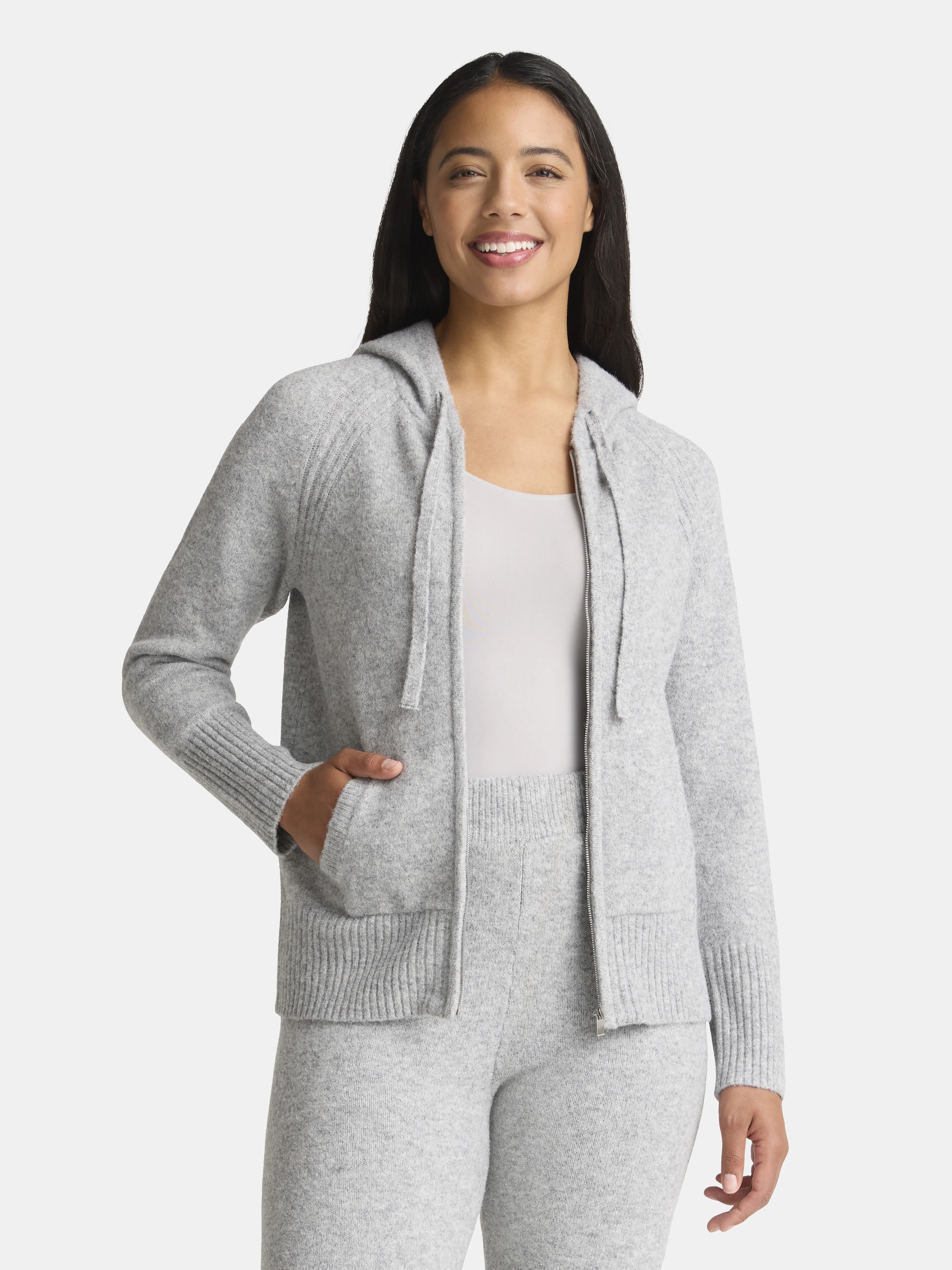 Time and Tru Women's Zip Front Hoodie Sweater, Midweight, Sizes XS-XXXL | Walmart (US)