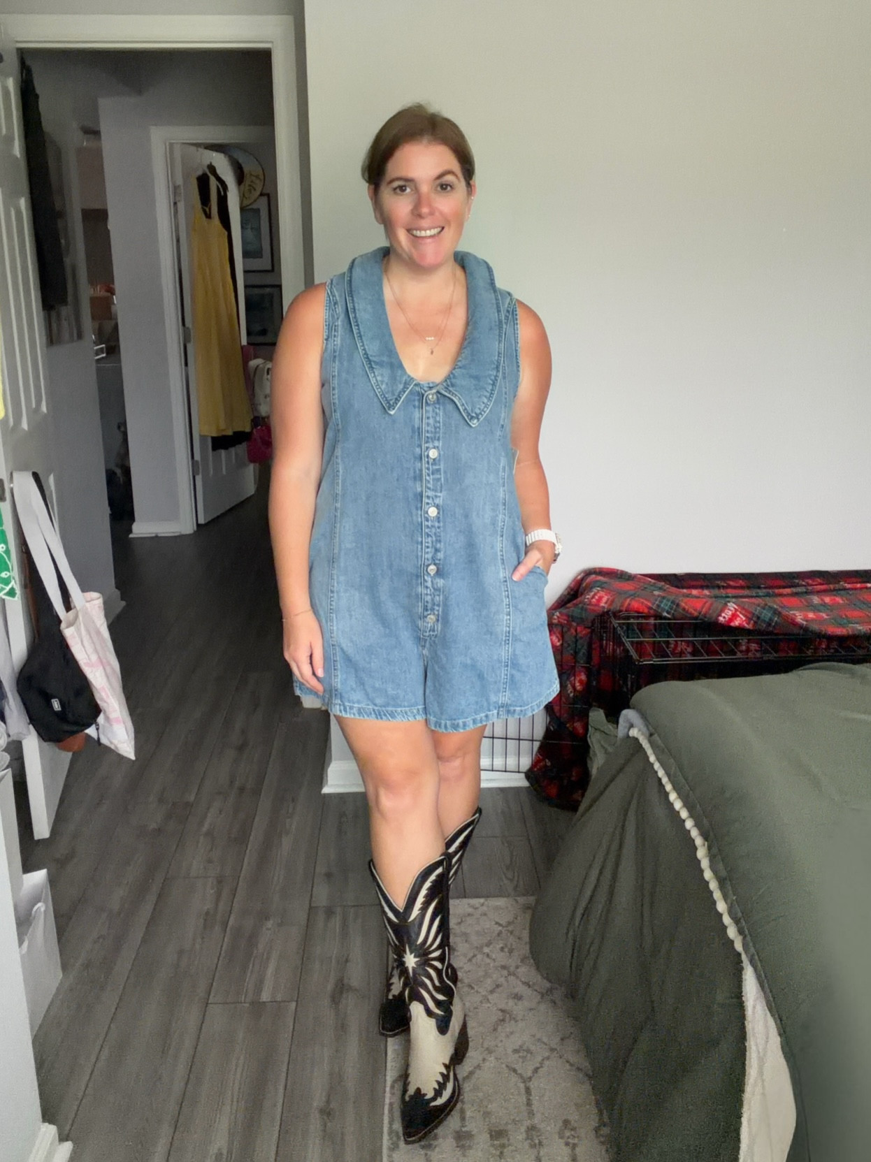 Denim is always a winner for a country concert and this denim romper is just too cute! The romper is from Free People and it is a lightweight denim and just feels good on! The romper runs big, but I went with my normal size and it’s perfect! These boots are no longer available, but I will tag another pair of Tecovas I would wear with this look!

#LTKMidsize #LTKOver40 #LTKootd