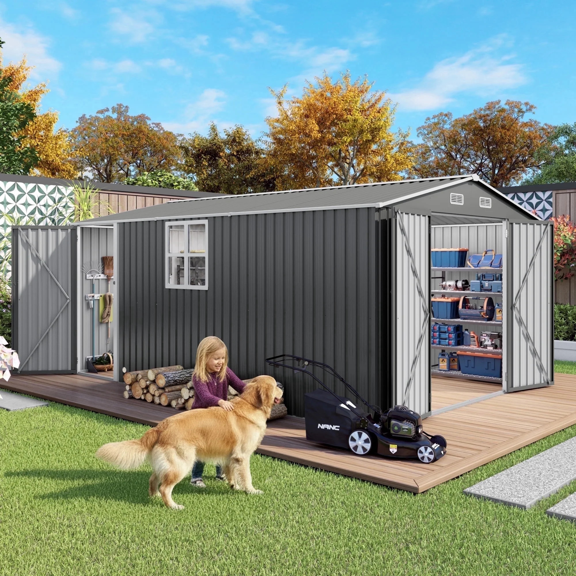 Vigo huseeo 10x14FT Metal Outdoor Storage Shed with Front and Side Doors, Garden Shed for Backyar... | Walmart (US)