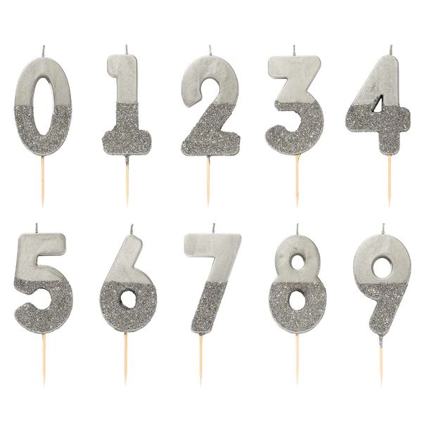 Silver Glitter Dipped Number Candles | Oh Happy Day Shop