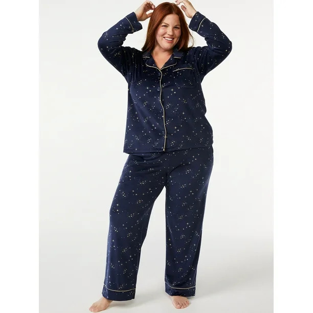 Joyspun Women's Velour Knit Pajama Set, 2-Piece, Sizes up to 3X - Walmart.com | Walmart (US)