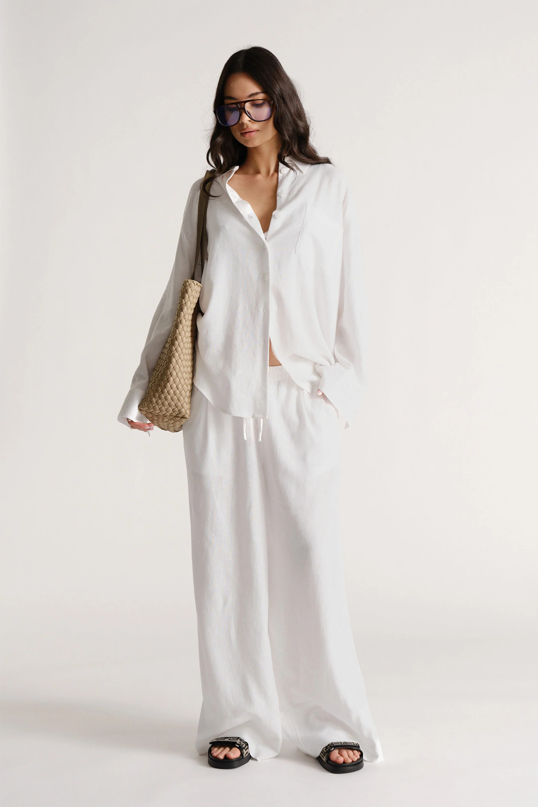 D-Luxe Linen Blend Pant - Bright White | DECJUBA