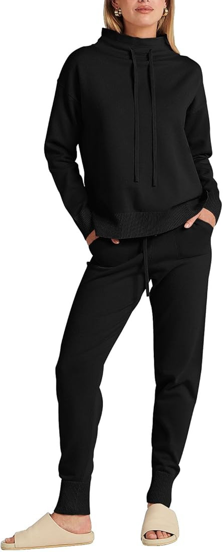 ANRABESS Women's Two Piece Outfits Long Sleeve Turtleneck Pullover Top & Drawstring Pants Sweatsu... | Amazon (US)
