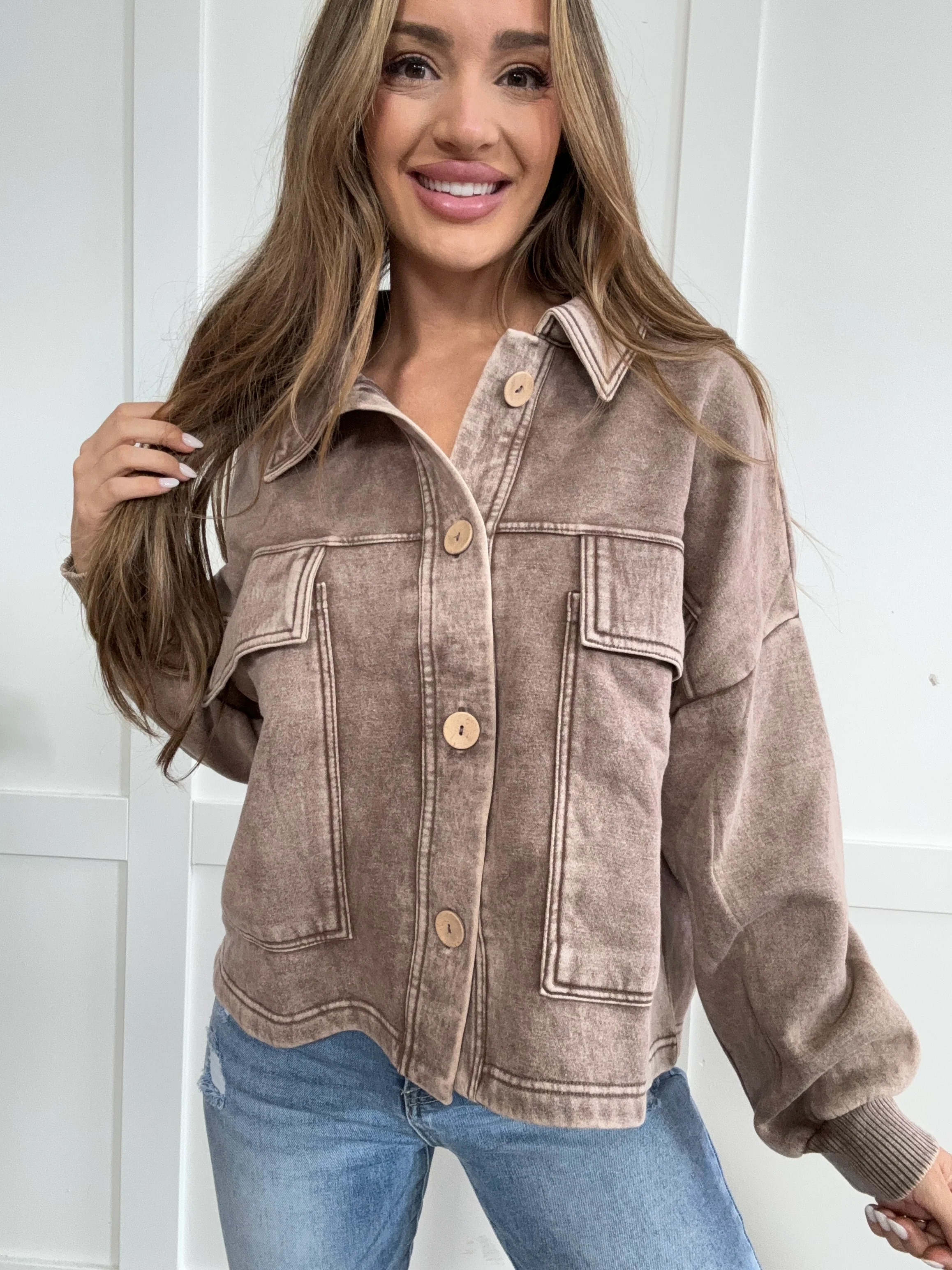 Warm & Toasty Fleece Front Pocket Button Up Shacket | Willow Boutique