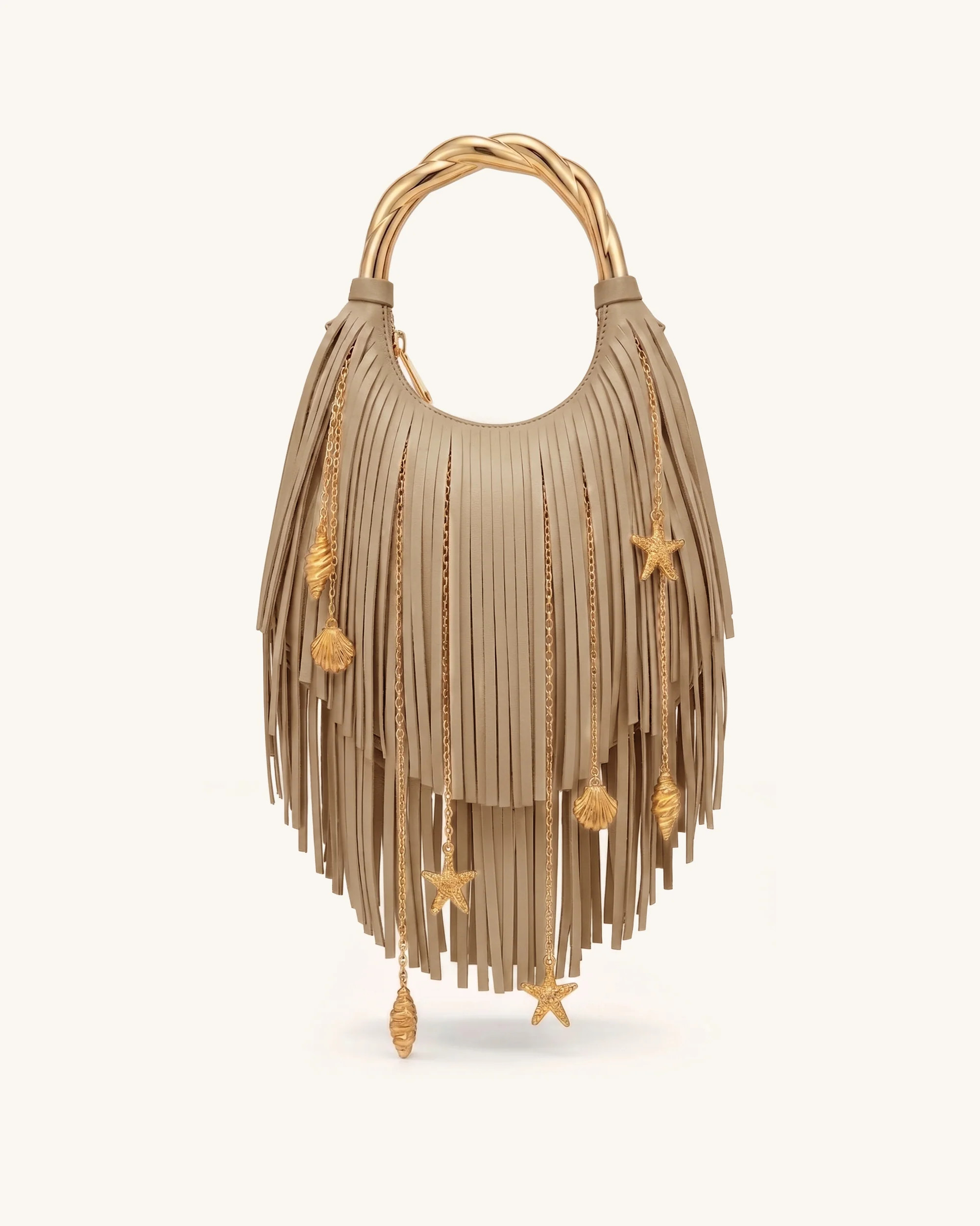Chloe Metal Handle Fringe Top Handbag - Khaki | JW PEI US
