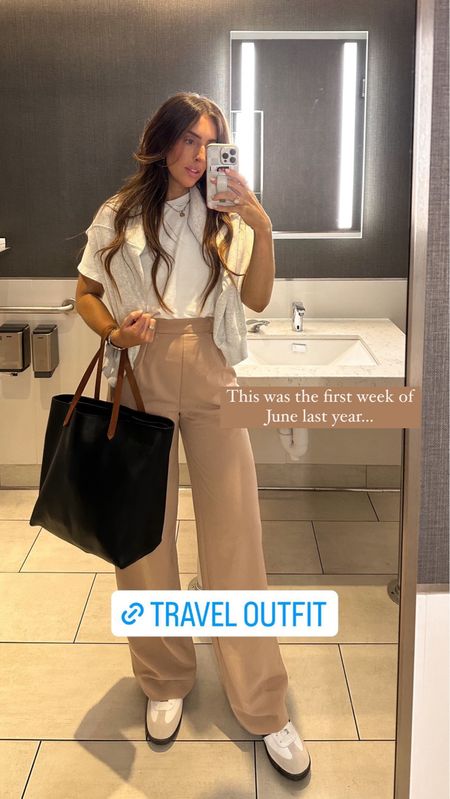 Some might say I have a travel uniform! Tan trousers and a light gray or white top. Plus a big bag. Layers are important as well since you never know what temperature the plane will be! Abercrombie’s 20% off all dresses (plus 20% off everything else) starts today! 

#LTKWorkwear #LTKTravel #LTKSaleAlert