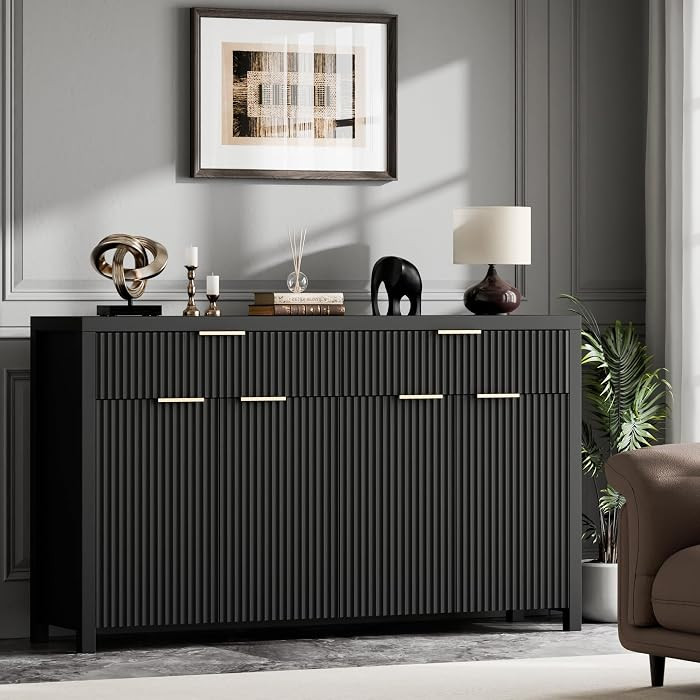 55" Sideboard Buffet Cabinet with Storage for Kitchen, Black | Amazon (US)