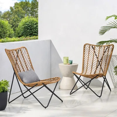 Charming Wicker Patio Chair Set For Relaxing Outdoor Moments, Enhancing Garden Ambiance. | Wayfair North America
