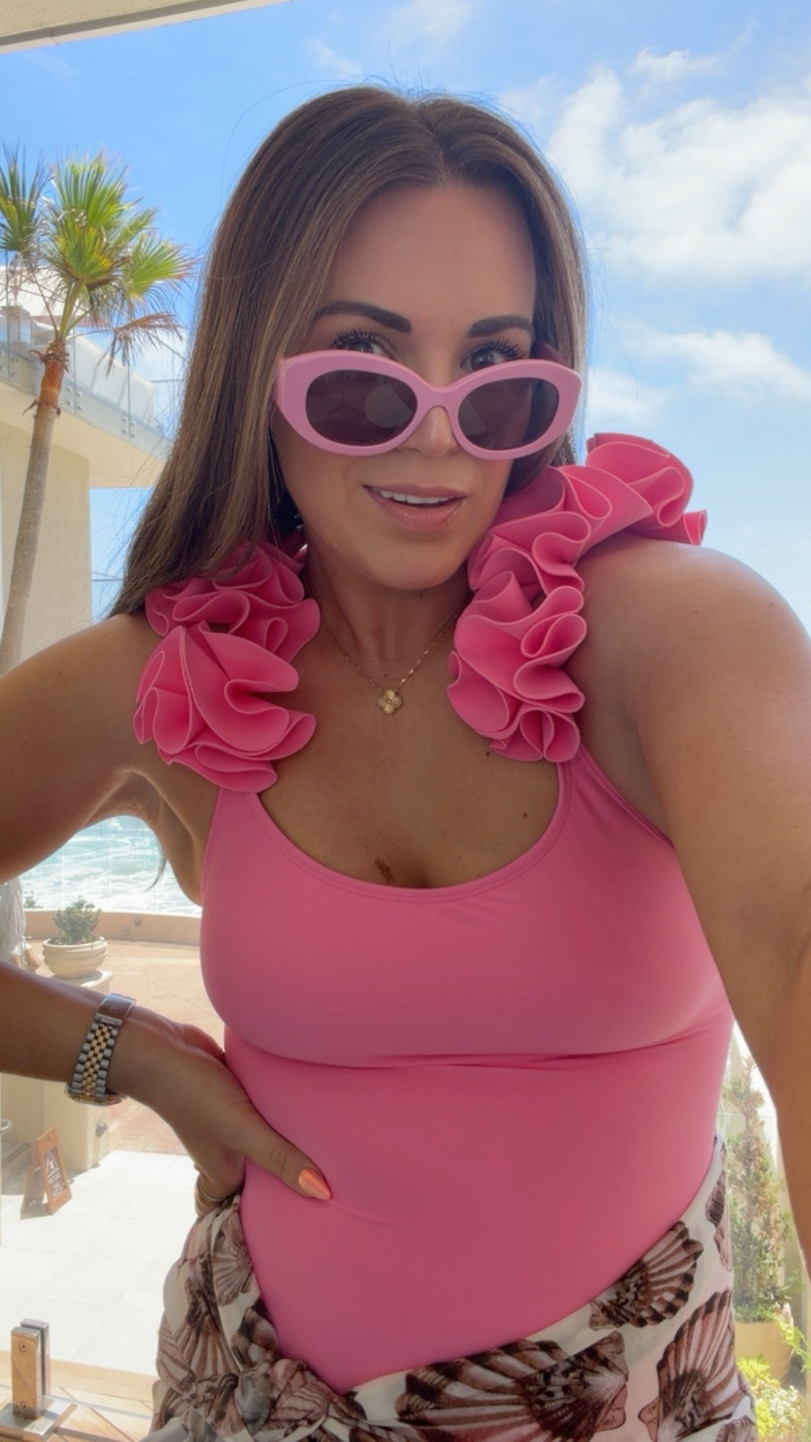 curvy midsize pink one piece swim look! wearing size medium in pink statement one piece 🩷 seashell sarong is one size!

#LTKMidsize #LTKSwim #LTKTravel