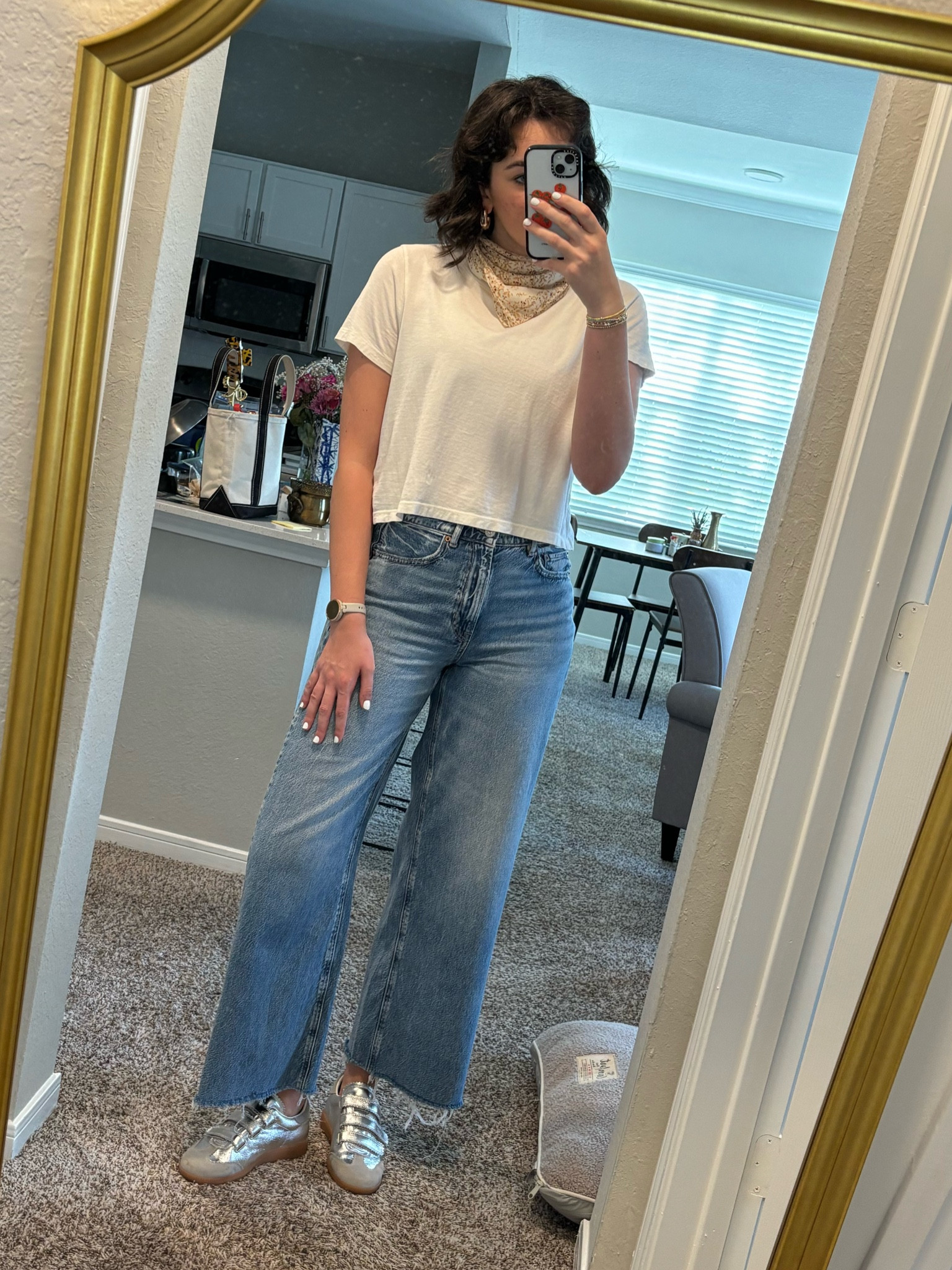 8.13.24 workfit!! Madewell shirt, American eagle jeans, Madewell scarf, anthro shoes and earrings!!

#LTKFindsUnder50 #LTKShoeCrush