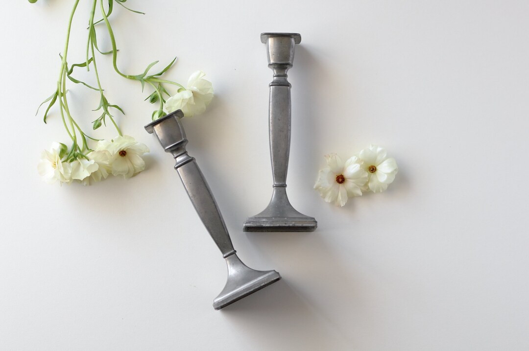 Vintage Pewter Candleholders set of 2 - Etsy | Etsy (US)