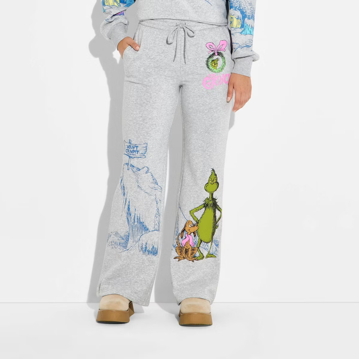Women's Grinch Wide Leg Graphic Pants - Heather Gray XS | Target