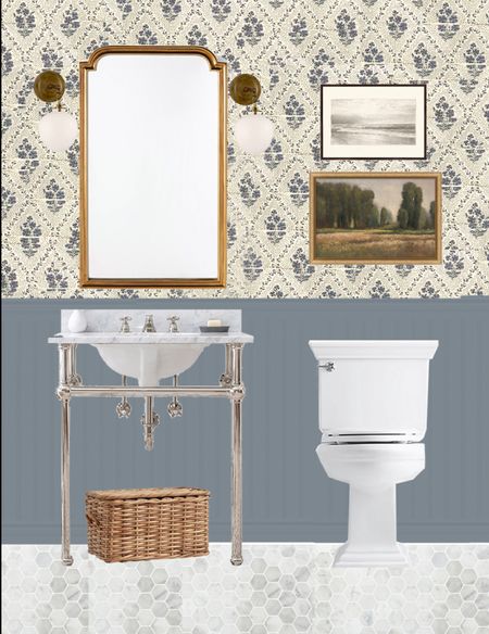 Our traditional English style powder room design and products linked here