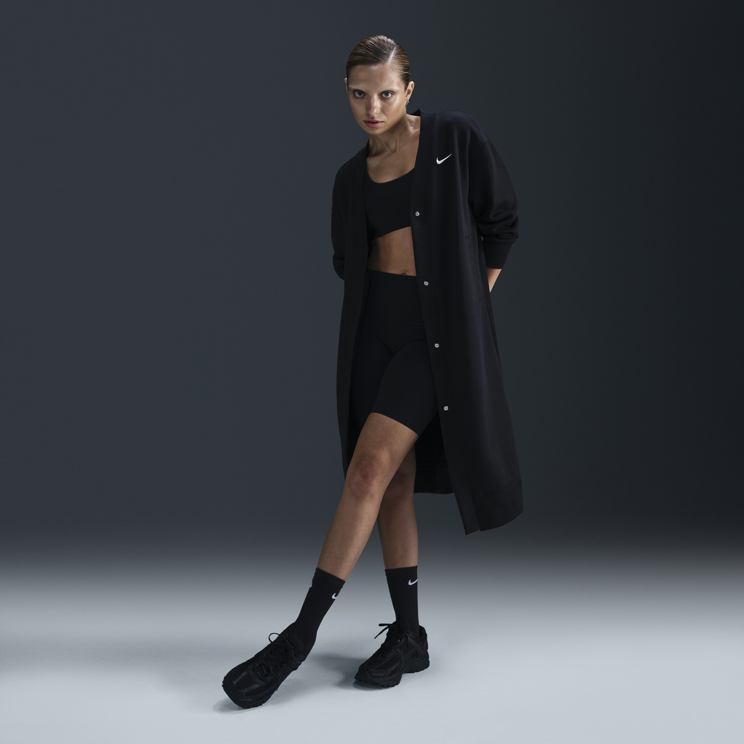 Women's Nike Sportswear Phoenix Fleece Oversized Long Cardigan in Black | FV8036-010 | Nike (US)