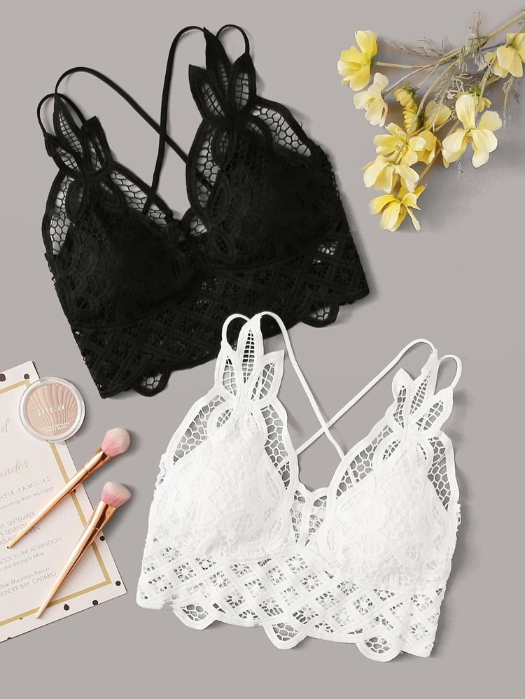 2pack Contrast Lace Bra Set | SHEIN