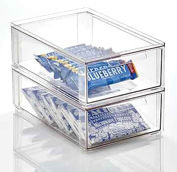 mDesign Plastic Stackable Kitchen Storage Organizer Bin Containers with Front Pull Drawer for Cab... | Amazon (US)
