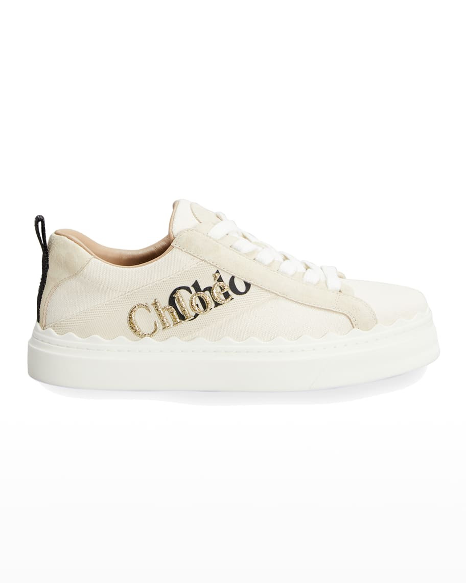 Chloe Lauren Logo Embroidered Canvas Low-Top Sneakers | Neiman Marcus