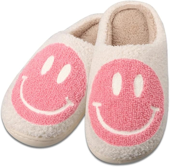Smiley Face Slippers Fuzzy Fluffy Slippers Warm Cozy House Slippers Slip-on Indoor Outdoor Slippers | Amazon (US)