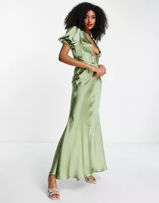 ASOS DESIGN satin bias maxi tea dress with belt | ASOS | ASOS (Global)