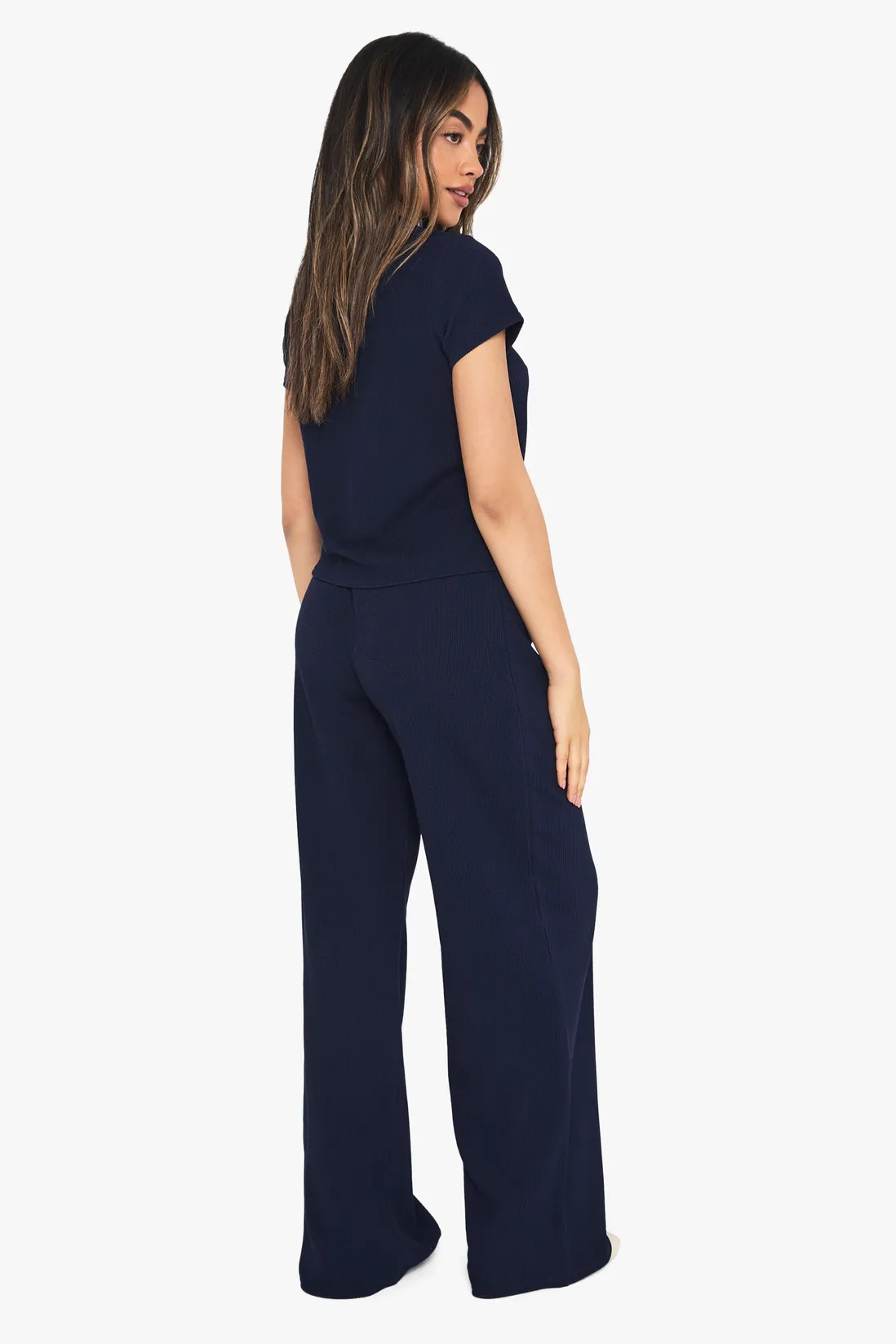 Crinkle Rib Button Through Cap Sleeve Top and Trouser Set | Boohoo.com (UK & IE)