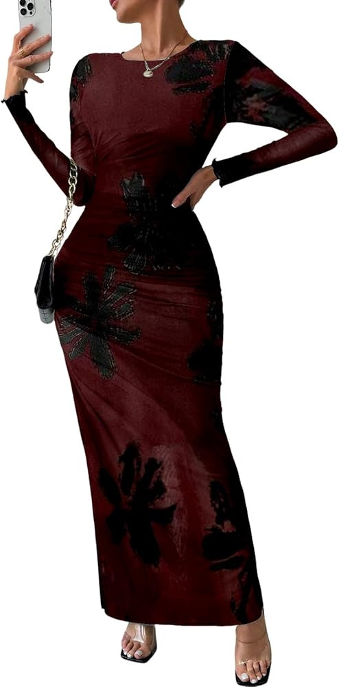 MARZXIN Womens Long Sleeve Maxi Dress Bodycon Ruched Natural Slim Fit Tie Dye Dress Cocktail Dres... | Amazon (US)