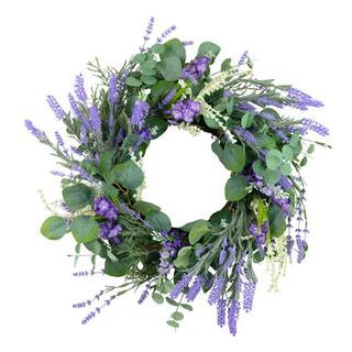 24" Purple & White Spring Lavender & Eucalyptus Floral Wreath By Puleo International | Michaels® | Michaels Stores