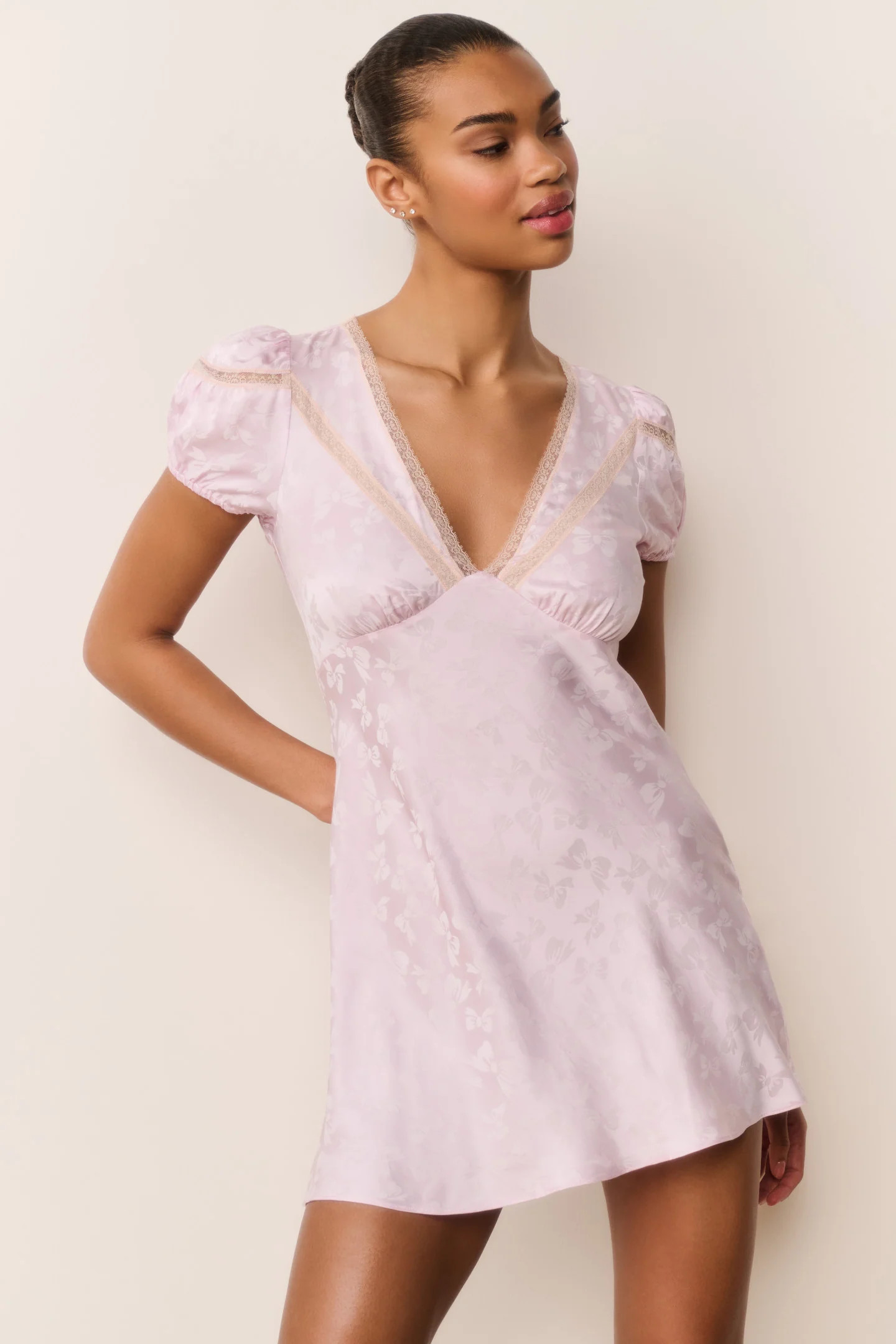 Sylara Silk-Blend Bow Jacquard Mini Dress | LoveShackFancy