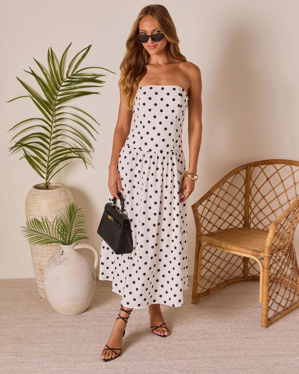 Kristena Drop Waist Polka Dot Midi Dress | VICI