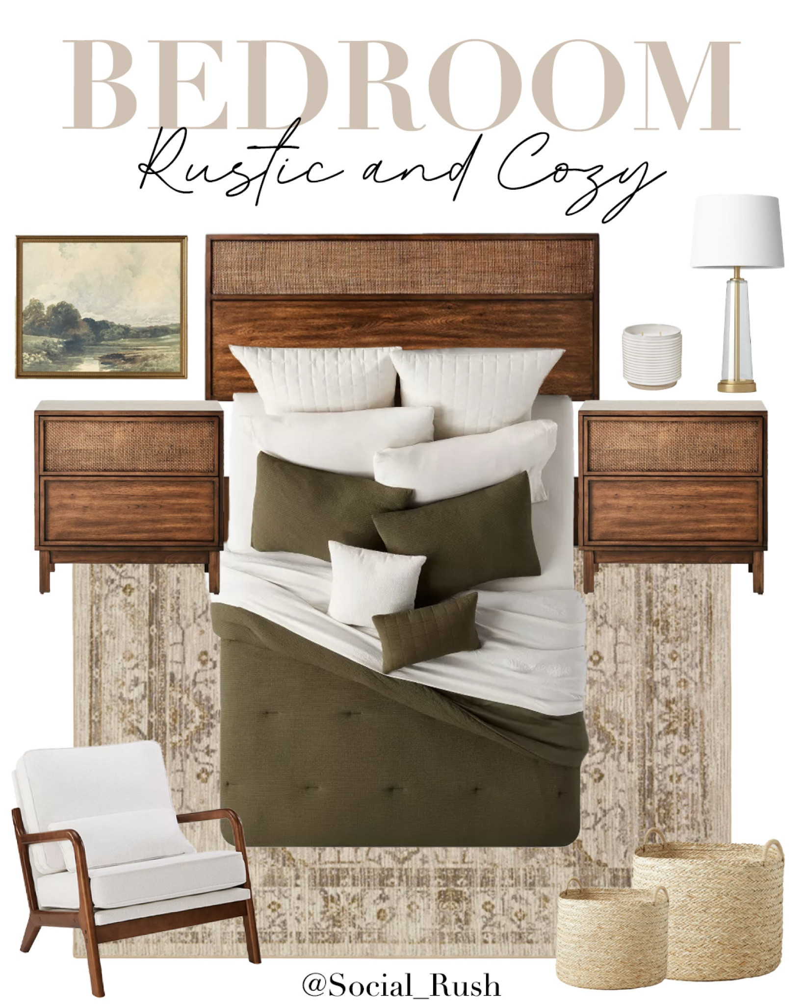 Rustic bedroom furniture, cozy bedroom decor, wooden bed frames, modern farmhouse nightstands, neutral bedroom design, woven storage baskets, minimal bedroom furniture, olive green bedding, bedroom decor ideas, aesthetic bedroom setup, vintage-inspired bedroom furniture, sustainable home decor, natural fiber rugs, bedroom wall art ideas, comfortable bedroom seating, layered bedding trends, bedside table styling, cozy rustic bedroom themes, functional bedroom furniture, bedroom organization essentials.

#LTKStyleTip #LTKFamily #LTKHome