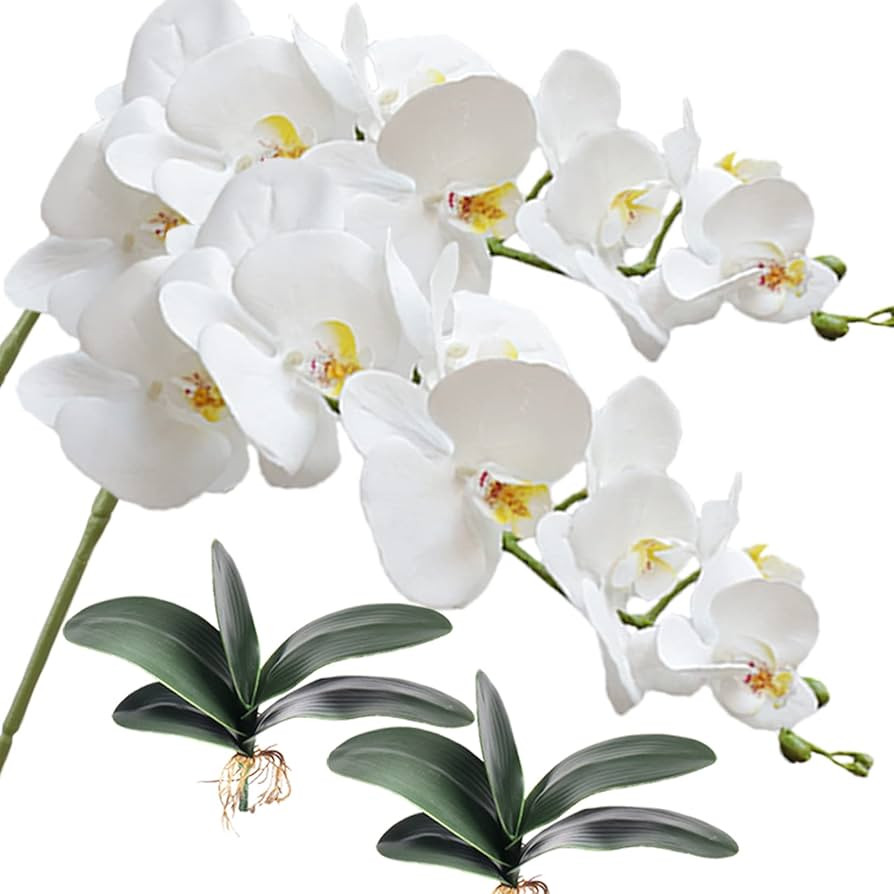 2 Pcs 9 Head Artificial Phalaenopsis Flowers and 2 Bundles Leaves,42" Big Blooms Orchid Flowers w... | Amazon (US)