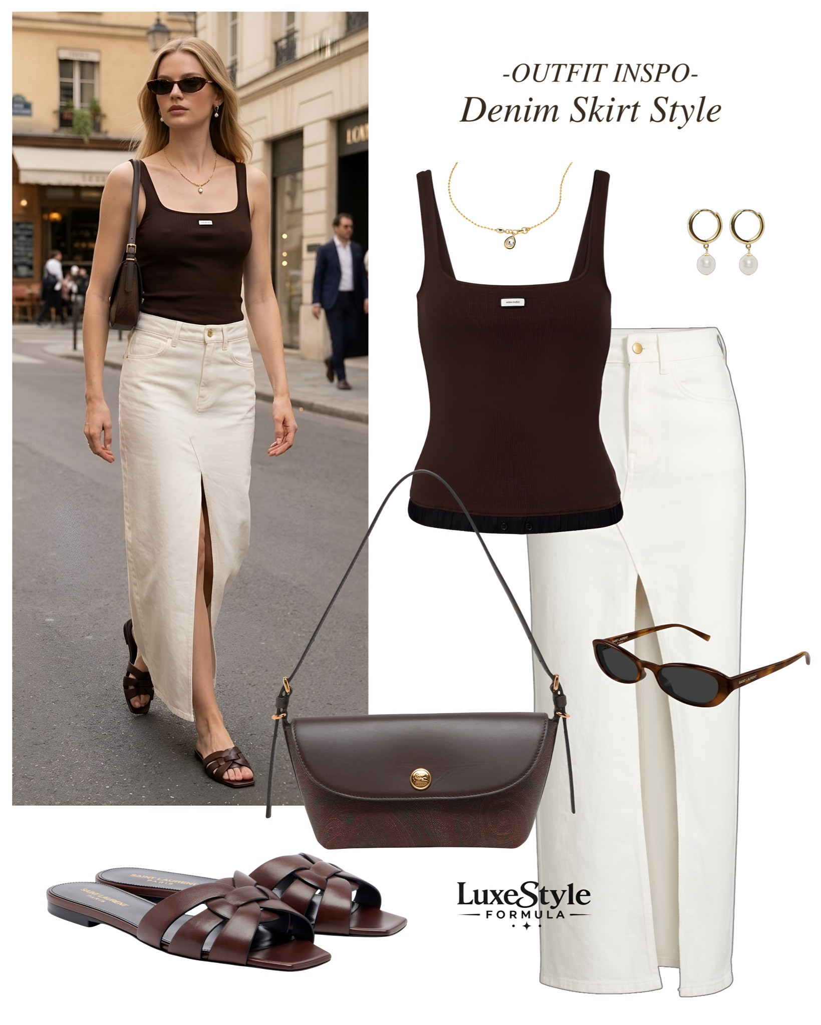 STOP scrolling—this chocolate brown + cream combo is the effortless summer outfit that always looks expensive 🤎 

summer style, street style outfit, denim midi skirt, cream skirt outfit, brown tank top, old money style, quiet luxury fashion, chic casual outfit, Parisian style, elevated basics, vacation outfit, brunch outfit, everyday elegance, women over 30 fashion, timeless style, luxestyleformula

#SummerFashion #StreetStyle #Over30Style #ChicOutfits #USFashionWomen

#LTKTravel #LTKSeasonal #LTKootd