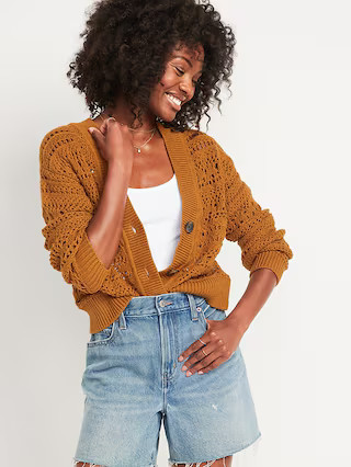 Cropped Open-Knit Cardigan for Women | Old Navy (US)