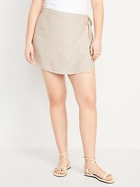 High-Waisted Linen-Blend Wrap-Front Mini Skort | Old Navy (US)